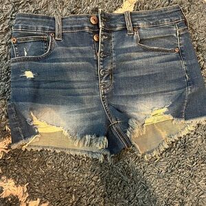 American Eagle Outfitters Blue Distressed Denim Shorts